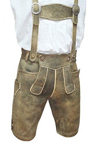 Trachten-Set Für Herren – Kurze Lederhose + Trachtenhemd + Hosenträger (blau-weiß Oder Rot-weiß)