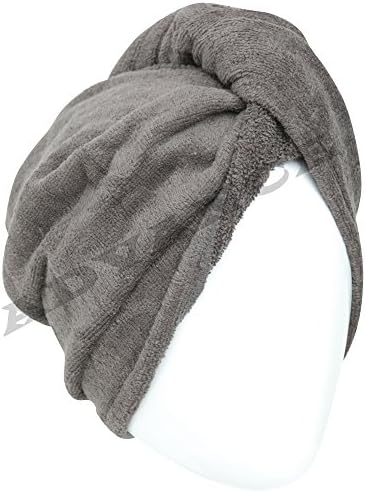 100% Cotton Turbie Twist Hair Wrap Drying Towel Turban Soft Bath Loop (DARK GREY)