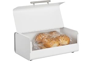 mDesign Panera de metal – Elegante contenedor para pan con estilo vintage – Caja de almacenaje con tapa para guardar productos horneados y mucho más – blanco mate