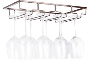 FOMANSH Soporte para copas de vino, para debajo del mueble, organizador de metal para bar o cocina, 4 filas, Marrón