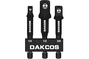 DAKCOS Zestaw udarowych adapterów nasadowych, adaptery o długości 7 cm z gniazdem 1/4", 3/8" i 1/2", do wkrętarki akumulatorowej, 3 szt.