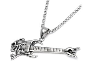 Schmuck-Checker Rock Gitarre mit Totenkopf als Edelstahl Anhänger mit Halskette Skull Rockerschmuck silber Rockstar Männerschmuck Geschenk Ankerkette Venezianerkette Herrenschmuck Herrengeschenk