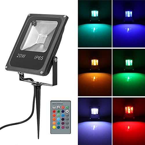 A0ZBZ 20W RGB LED Flood Lights,Remote Control,Colour Changing LED Security Light, 16 Colours 4 Modes,Waterproof LED Floodlight,UK 3-Plug,Wall Washer Light for Christmas