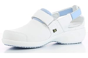 Oxypas Scarpe da Lavoro in Pelle - Salma - Zoccolo di Sicurezza da Donna, Antiscivolo e Confortevole, Ideale per l'Assistenza Ospedaliera e Infermieristica, Blu, 36 EU