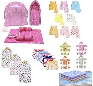 Infantbond 56 in 1 New Born Baby Complete Daily Items Combo(0-6 Months)(Star) (Pink for Baby Girl)