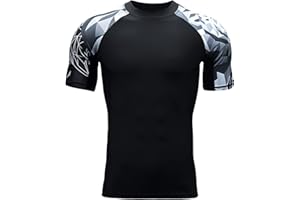 HUGE SPORTS Mens Rash Vest- Rash Guard Short Sleeve Quick Drying Wetsuit Swimming Tops for Surfing BJJ Jiu Jitsu