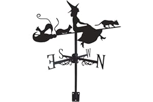 JISADER Wetterfahne aus Schmiedeeisen, Wetterfahne für den Außenbereich, Windrichtungsanzeige für die Garage, Hexe und Katze