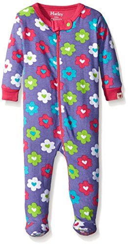 Hatley Baby Girls 0-24m Infant Footed Coverall Flower Hearts Footies, Multicoloured (Purple), 0-3 Months