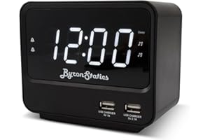 BYRONSTATICS Alarm Clock FM Radio, 2 USB Port for Charging, Radios Alarm Clock Bedside Mains Powered with Battery Backup, Snooze, Sleep Timer, Dimming the Display