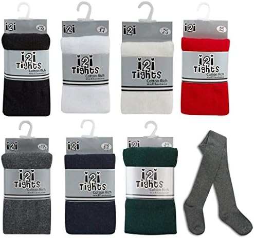 2 Pairs of Girls Cotton Rich Knitted School Tights Ages 2-12 Various Colours