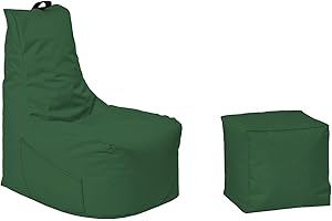 Momiralland Komfort Sitzsack XL - XXL mit Hocker Sitzkissen BodenKissen Sessel In- & Outdoor geeignet Gaming Sitzsack für Erwachsene und Kinder (Dunkelgrün, XXL - Durchmesser 80 cm)
