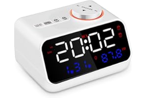 Miglycka Réveil Numérique avec Radio FM, Radio Reveil avec Double Alarme,Horloge avec 2 Ports USB, Réveil Matin Snooze, Date Température Humidité, Luminosité Réglable, Activation Vocale, Blanc
