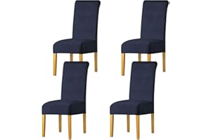 LANSHENG Fundas Cubiertas de Silla,Spandex elástico con Banda elástica, Fundas de Terciopelo para Silla de Comedor Grande para Restaurante, Banquete de Fiesta de Hotel (Armada,4 Pack(M))