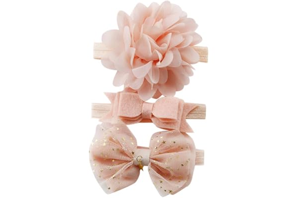 DAY8 3 Pcs Bandeau Cheveux Bébé Fille Baptême Hiver Fleur Bandeau Bébé Fille Naissance Cérémonie Photographie Noeux Enfant Headband élastique Fête Cadeau Naissance Bébé Anniversaire Pour 0.5-8 Ans