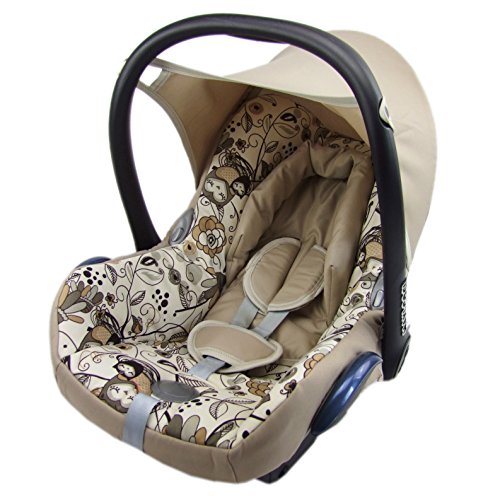 Babys-Dreams Ersatzbezug für Maxi-Cosi CabrioFix 6 tlg. BEIGE + EULEN §3 *NEU* Bezug für Babyschale Sommerbezug Cabrio Fix