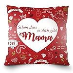 Weiches Kissen zum Muttertag oder Mamas Geburtstag mit dem Aufdruck auf Deutsch - "Schön dass es dich gibt Mama". 40x40cm