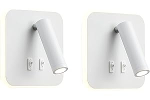 Lampa ścienna uksunvi LED, lampa ścienna do czytania nocnego, 12W lampy do czytania ścienne LED, regulowane reflektory (3W +9W 3000K ciepłe światło) czarne (Kwadratowy biały 2PCS)