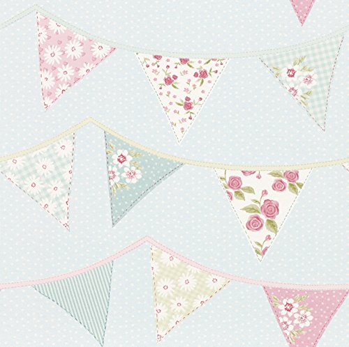 Blau / Weiß / Pink / Grün - 238709 - Fahnengirlande - Polka Dot - Shabby Chic - Rasch Tapete