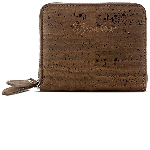Corkor Geldbörse Veganer Damen Natur-Leder RFID für Kreditkarten Natur Korkleder Braun