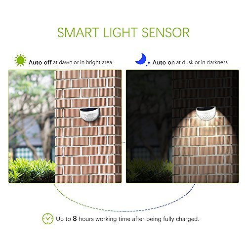 Topop 6 LED Solarleuchte solarleuchten Wasserdicht Gartenleuchte, Solar Außenleuchte, Wandleuchte fürGarten, Zaun, Garten, Garten Deko, Garage, Treppe usw.-4 Stück Weiß - 8