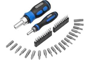 Draper 42 Piece Ratchet Screwdriver Bit Set | Stubby Grip Drivers Hand Tools | DIY and Professional Kit | 1/4" and 20mm Drive Precision Bits | 46479