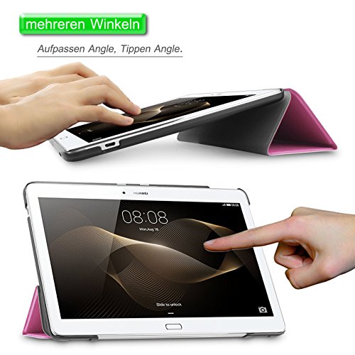 Infiland Huawei MediaPad M2 (10 Zoll) Tablet Hülle Case-Ultra Dünn Tri-Fold Smart-Muschel PU Leder Ultra Schlank Superleicht Ständer Smart Shell Cover Schutzhülle Etui Tasche für Huawei MediaPad M2 WiFi 25,4 cm (10 Zoll) Tablet-PC(mit Auto Schlaf / Wach Funktion)(Rosa) - 4