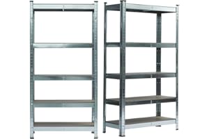 TactFire Lot de 2 Etagères de Rangement à 5 Niveaux, 150 x 70 x 30 cm, Rayonnage Metallique, Étagère de Garage, Montage sans Outil, Capacité de charge de 50 kg par niveau, pour Atelier, Garage, Argent