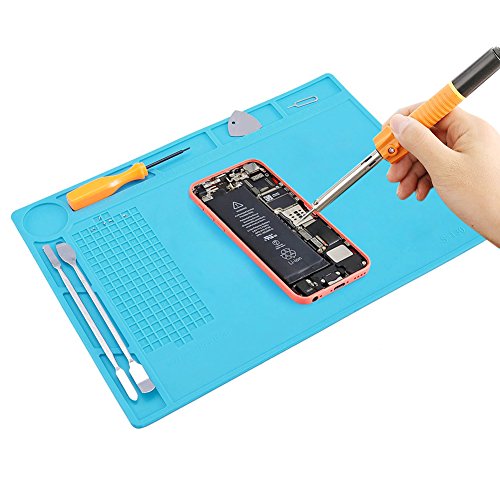 Preisvergleich Produktbild Hitzebeständige Reparaturmatte Projektmatte von Lötkolben, Heißluftgebläse für Lötstation, Smartphone, Computer Reparatur, Silikon Anti-Rutsch Arbeitsunterlage 34cm x 25 cm, Geschenk für Techie