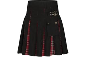 LUOLUOLUO Men's Skirt Vintage Medieval Scottish Kilt Gothic Cargo Pleated Skirt Kendo Pocket Skirts Tartan Utility Kilts Steampunk Clothing Splice Scottish Kilt Pocket Knight Skirt Male Classic Retro Skirt