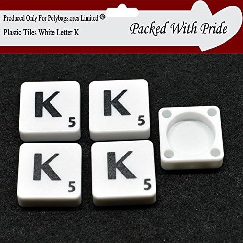 PACK OF 10 LETTER K - WHITE PLASTIC SCRABBLE TILES WITH BLACK LETTERS - THESE TILES ARE PRODUCED AND PACKAGED ESPECIALLY FOR POLYBAGSTORES LIMITED® (Letter K)