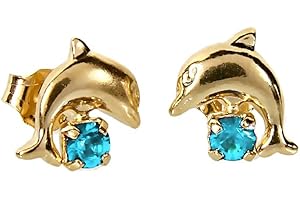NKlaus PAIRES D'ENFANTS DORÉS Boucles d'oreilles bleu clair zirconia dauphin 5550