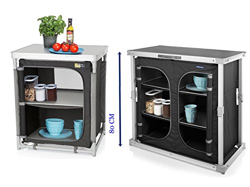 Preisvergleich Produktbild 2er Set - robuste, stabile Campingküche mit einzigartigem Klappmechanismus + wetterfester Campingschrank klappbar