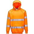 Portwest B304 Men's High Visibility Reflective Hooded Sweatshirt Hi Vis Hoodie Orange, Large