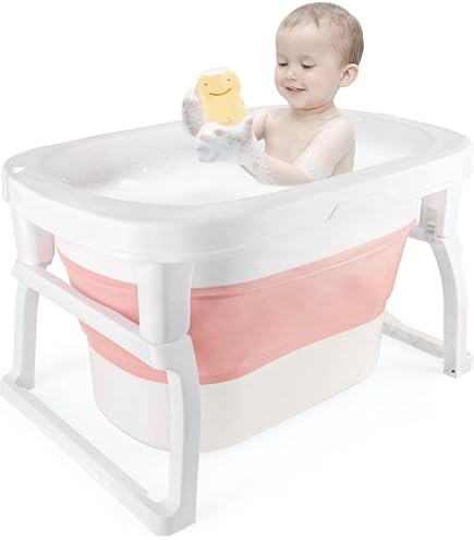 Badkuip met geïntegreerde thermometer, grote opvouwbare badkuip met badmat, douchekopaansluiting, ergonomisch, ruimtebesparend, draagbaar voor baby's van 0-36 maanden (A