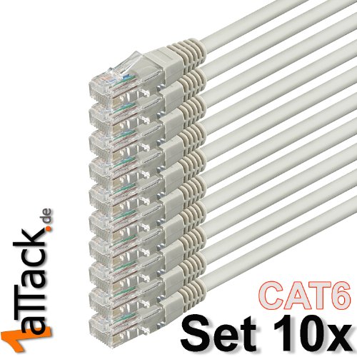 1aTTack CAT6 UTP Netzwerk Patch Kabel mit 2 x RJ45 Stecker Set (10 Stück) 0,5m grau - 3