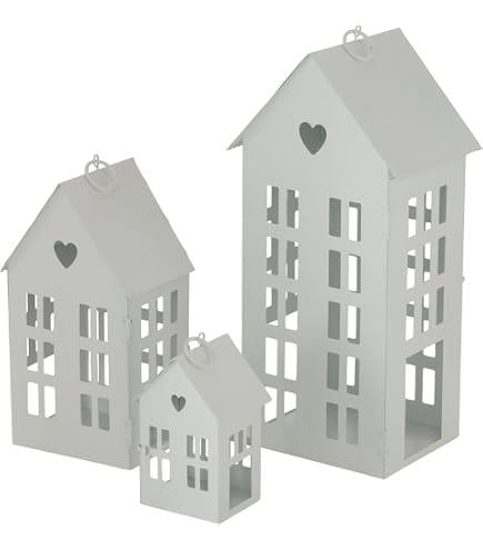 Weiße Metall-Kerzenlaternen 2er-Set | Bauernhaus-Stil Für Innen & Außen | 45,7 Cm & 36,8 Cm | Deko Für Wohnzimmer, Garten, Tisch