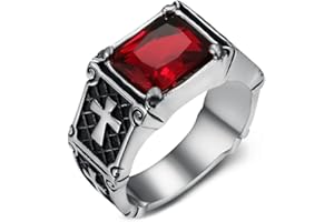 BOBIJOO Jewelry - Bague Pierre Rouge Royale en Acier Inoxydable Chevalière Homme Femme Croix Latines