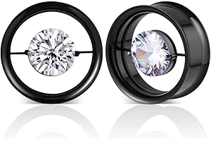 COOEAR 1 paire d'écarteurs d'oreilles en acier inoxydable avec pierre précieuse à œillets pour oreilles à vis arrière double évasée.