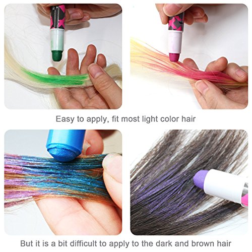 Haare Kreide – Metallic Glitter temporäre Haarfarben – Randkreide – kein Durcheinander – in Dichtstoff gebaut – Arbeiten auf allen Haarfarben – Farbe Essentials Set (6 Farben) plus Einweg-Handschuhen & Einweg-Umhange Von SySrion - 4