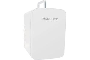 MONCOOK Mini réfrigérateur - Mini réfrigérateur à porte en verre pour les soins de la peau, la nourriture et les boissons - Fonction de refroidissement et de réchauffement - 15L - Blanc