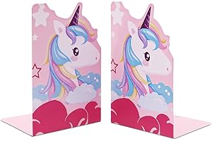 BOERNI 1 Pair Cute Unicorn Bookends,Cartoon Animal Nonskid Thickening Iron Book End Metal Bookends Desk Organizer Holder for Kid Girl Boy Book Shelves Divider Library School Office Home Decor (Pink)