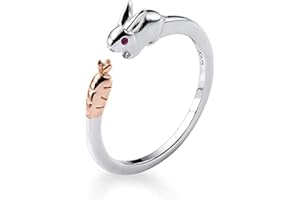 IMINI Anillo de plata de ley con diseño de conejo para mujeres y niñas, ajustable, diseño de animales abiertos, apilamiento de eternidad, anillo de compromiso, boda, regalos