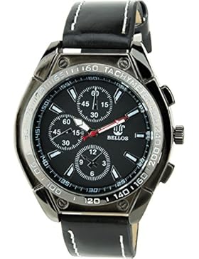 Herren Armbanduhr BELLOSschwarz Quarz Stahl Analog Display Typ stilvoll Sport Modus Armband schwarzKunstleder