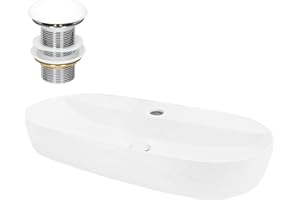 ML-Design Waschbecken aus Keramik in Weiß 80x40x12 cm Oval inkl. Ablaufgarnitur, Moderne Aufsatzwaschbecken, Design Waschtisch Aufsatz-Waschschale Waschplatz Handwaschbecken, für Badezimmer/Gäste-WC