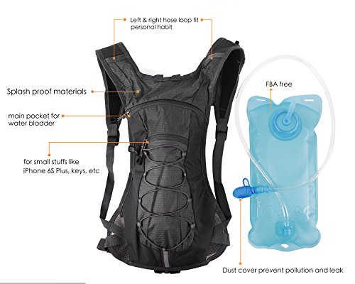 Trinkrucksack Hydrationspack mit 2L Trinkblase für Joggen, Wandern, Radfahren, Camping und Bergsteigen - 2