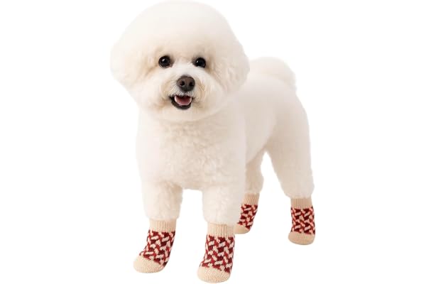KUTKUT Anti-Slip Small Breed Dog Socks with Honeycomb Pattern Pet Paw Protector, Socks for Shihtzu, Bichon, Maltese etc. (Size: L, Height 9cm, Width 4cm)
