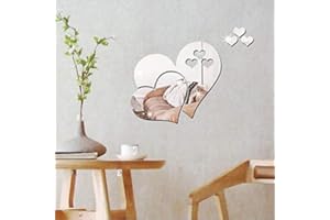 Wajade 2Love Mirror Wall Sticker 2Sets/10pcs Silver Love Mirror Wall Decals Acrylic Wall Stickers for Bedroom Living Room