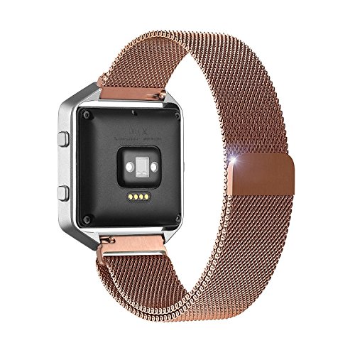 FOTOWELT Fitbit Blaze Banda de Reloj, Milanese Loop Negro de Acero Inoxidable Smart Watch Correa de Pulsera para Fitbit Blaze Smart Watch con Bloqueo de Imán único, Sin Hebilla Necesaria -Oro Rosa