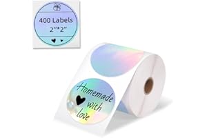 ‎PHOMEMO Phomemo 241BT D520BT 246S 249BT 50 x 50 mm Thermal Labels Holographic Self-Adhesive Sticker Label, Round Direct for Thank You Card, Logo, Name, Price, Address, QR Code, 400 Labels