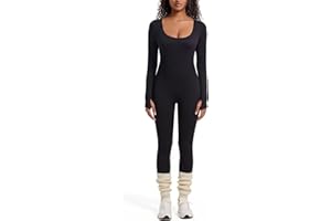 WEISANGMI Women Ribbed Jumpsuits One Piece Workout Yoga Fitness Gym Jumpsuits Rompers Seamless Long Sleeves Square Neck Jumpsuit Playsuits Outfit